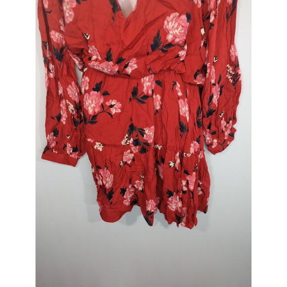 Valencia & Vine Red Floral Mini Blouson Tiered Dress Medium NWT Summer Chic Boho - Picture 4 of 9